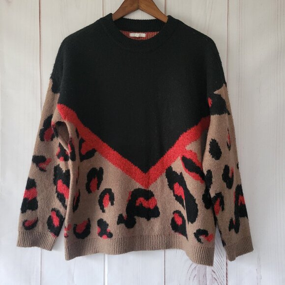 Maurices Chevron Leopard Print Cozy Pullover Crewneck Sweater, Women’s L, EUC - Picture 1 of 8